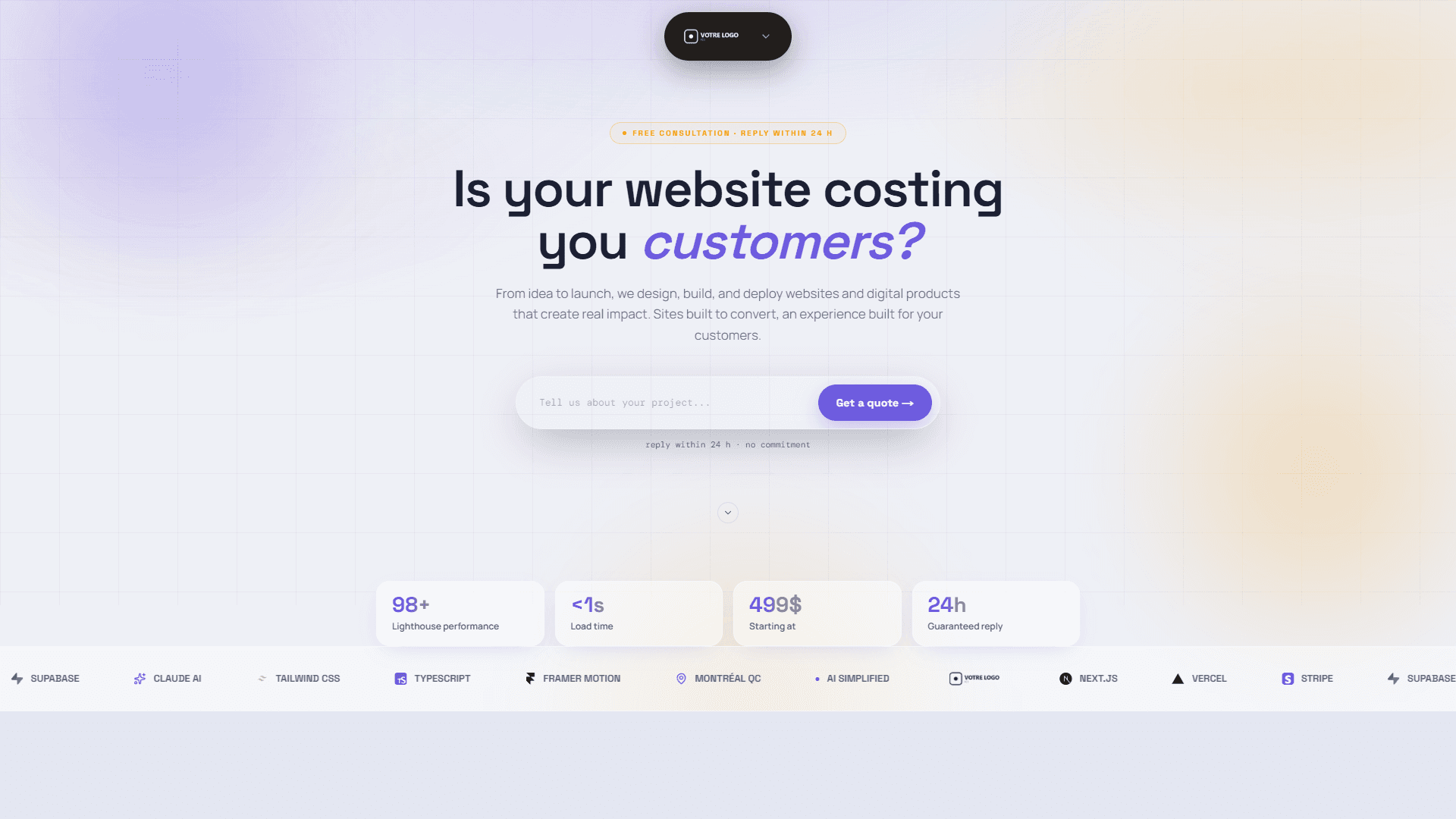 Page d'accueil d'un modèle de site web pour agence numérique, conçu par Slim-IA