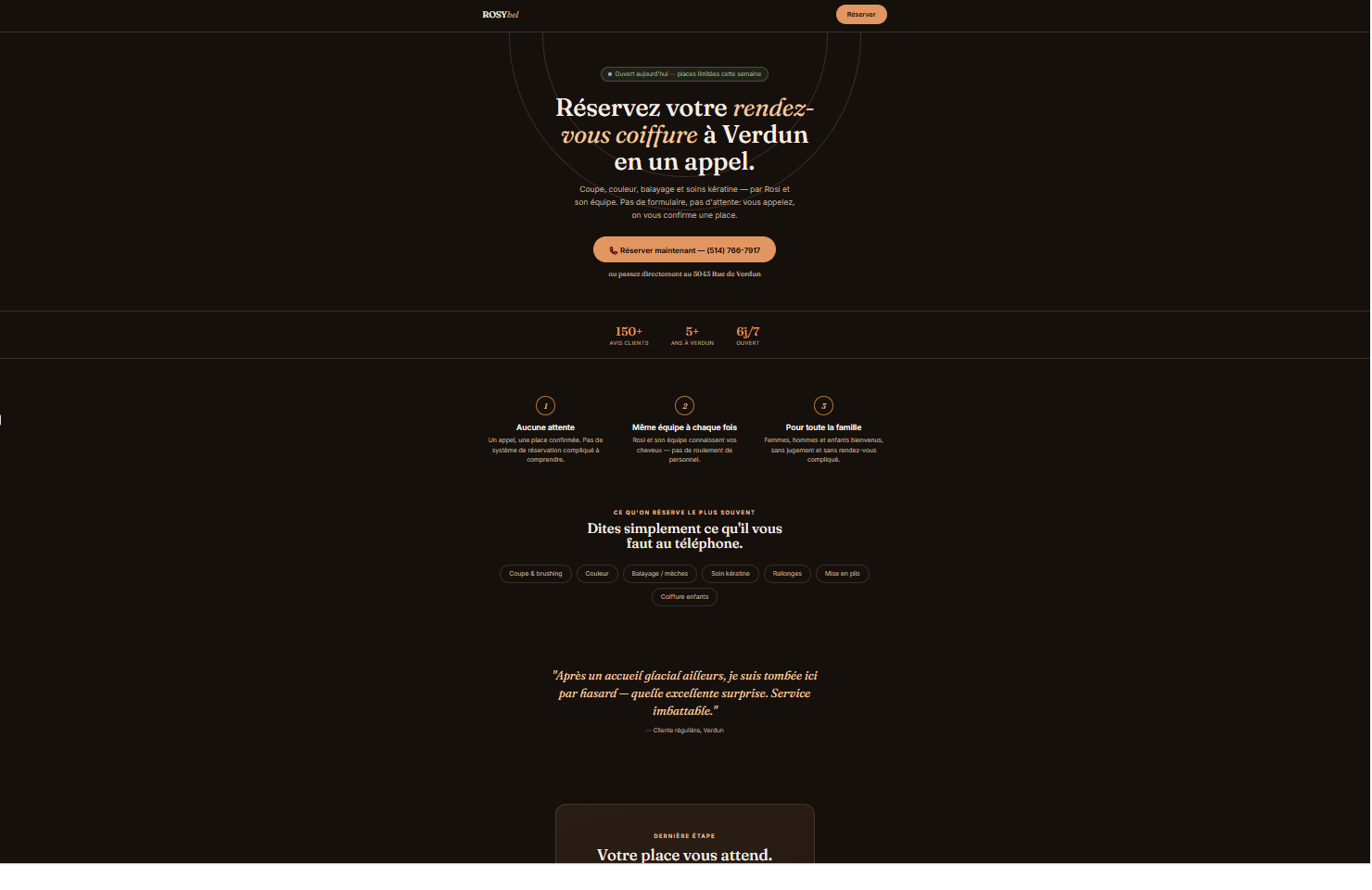 Landing page d'un salon de coiffure à Verdun réalisée par Slim-IA
